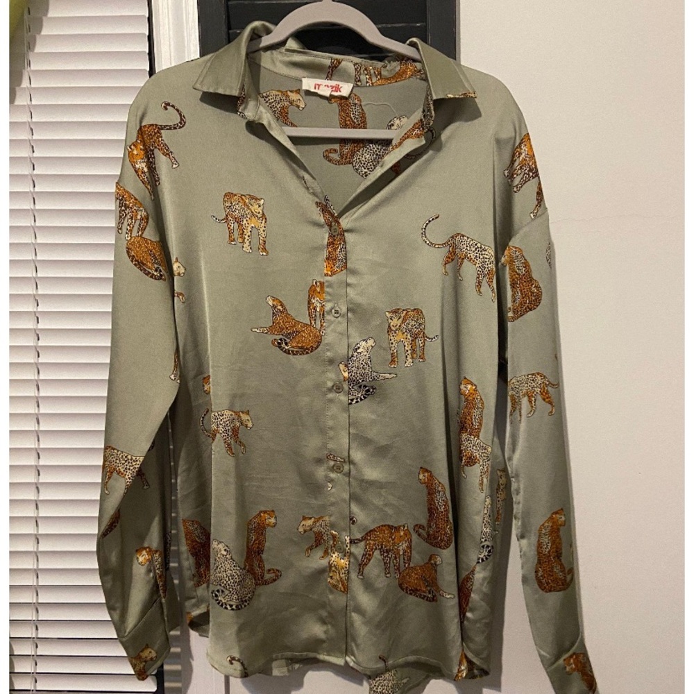 Mazik Leopard design long sleeve silk Blouse